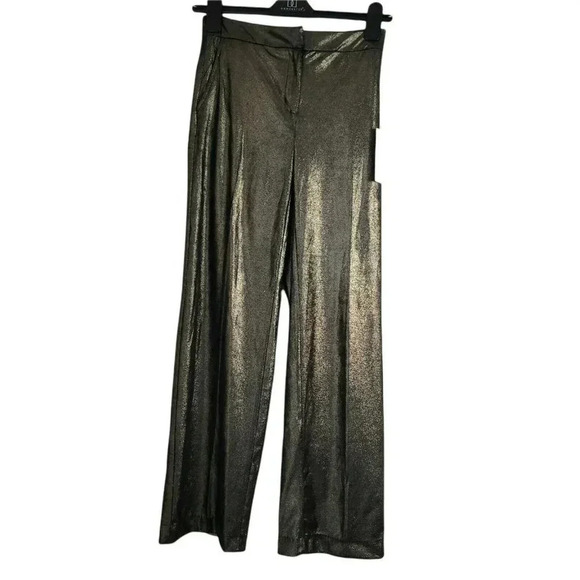 Joie Pant wide Leg Coated Black Polish Gold Size 4 back waistband Elastic NWT - Picture 1 of 12